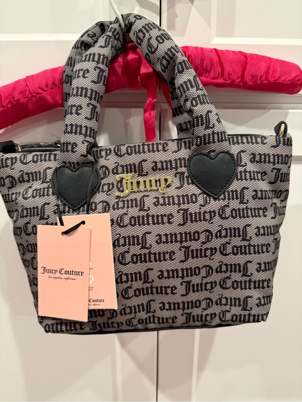 Juicy Couture Black Logo Jacquard Tote with Gold Logo